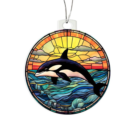 Handcrafted Stained Glass Orca Christmas Tree Ornament-[Heartfelt Family Gift]