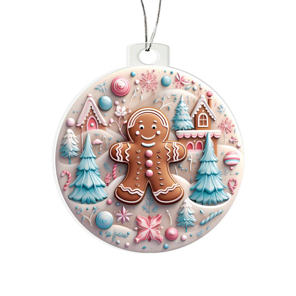 Pastel Gingerbread Man Christmas Ornament Pink and Blue Acrylic - Unique Holiday Decor-[Heartfelt Family Gift]