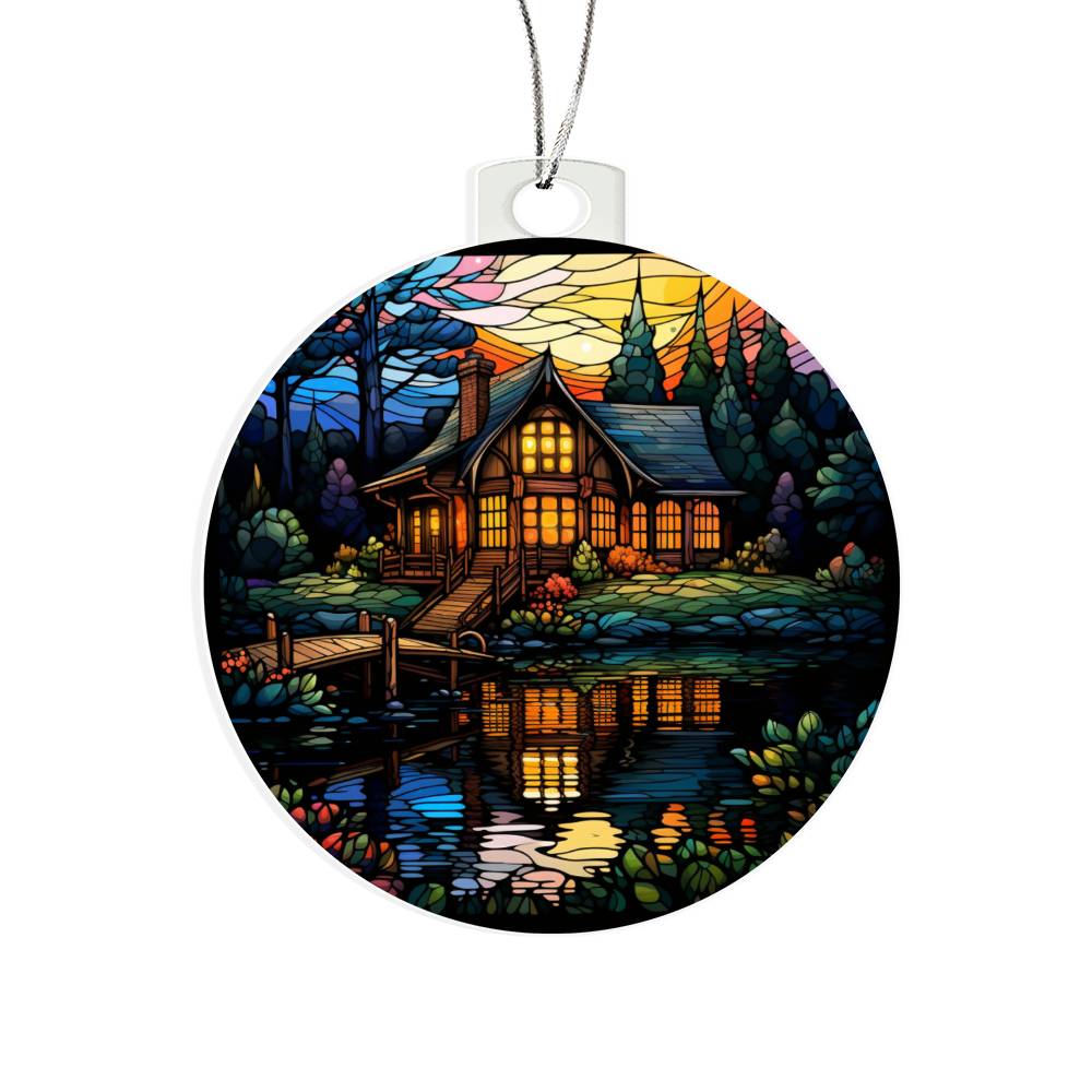 Handcrafted Stained Glass Lake House Christmas Ornament - Perfect for Decorating Your Holiday Home-[Heartfelt Family Gift]
