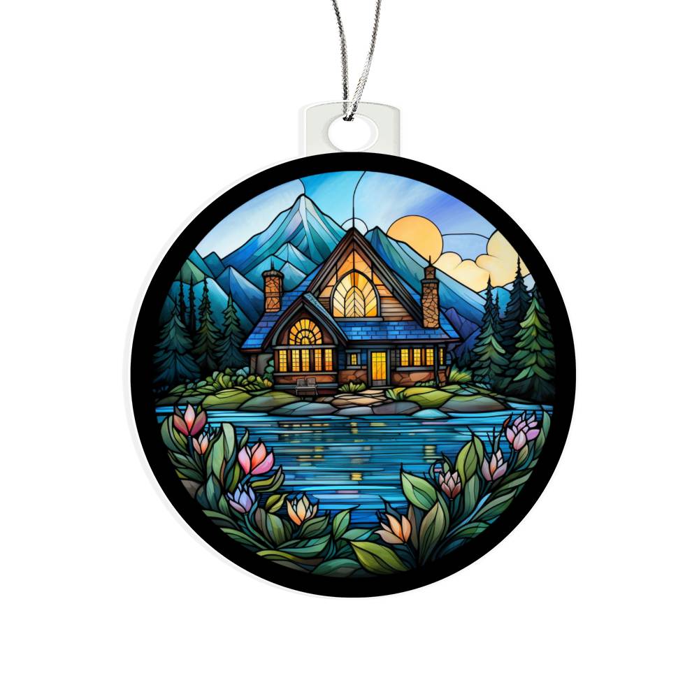 Stained Glass Lake House Christmas Ornament - Handcrafted Holiday Decor-[Heartfelt Family Gift]
