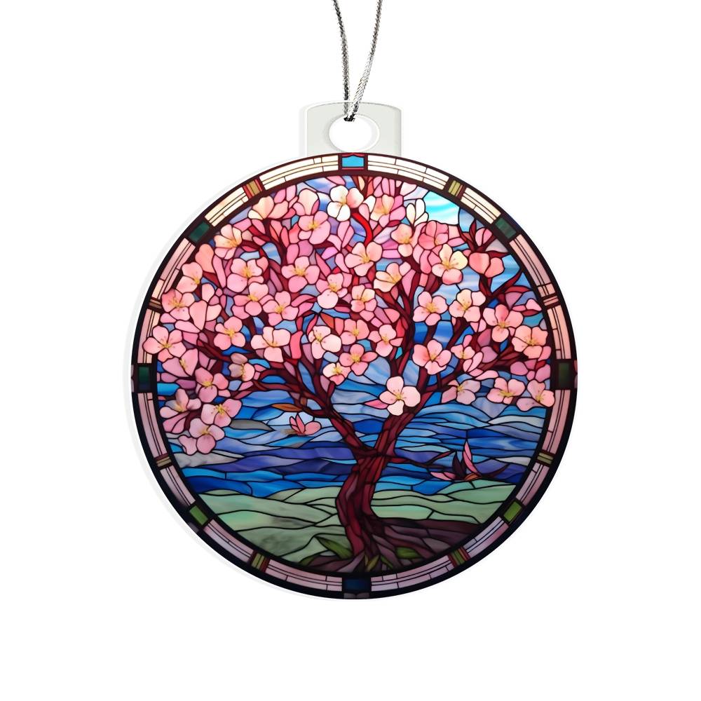 Cherry Blossom Acrylic Christmas Ornament - Festive Holiday Decor-[Heartfelt Family Gift]