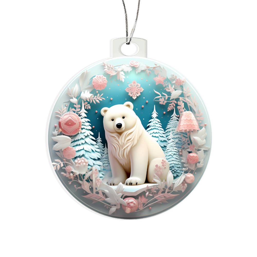 Pastel Pink and Blue Polar Bear Christmas Ornament - Acrylic Holiday Decor-[Heartfelt Family Gift]