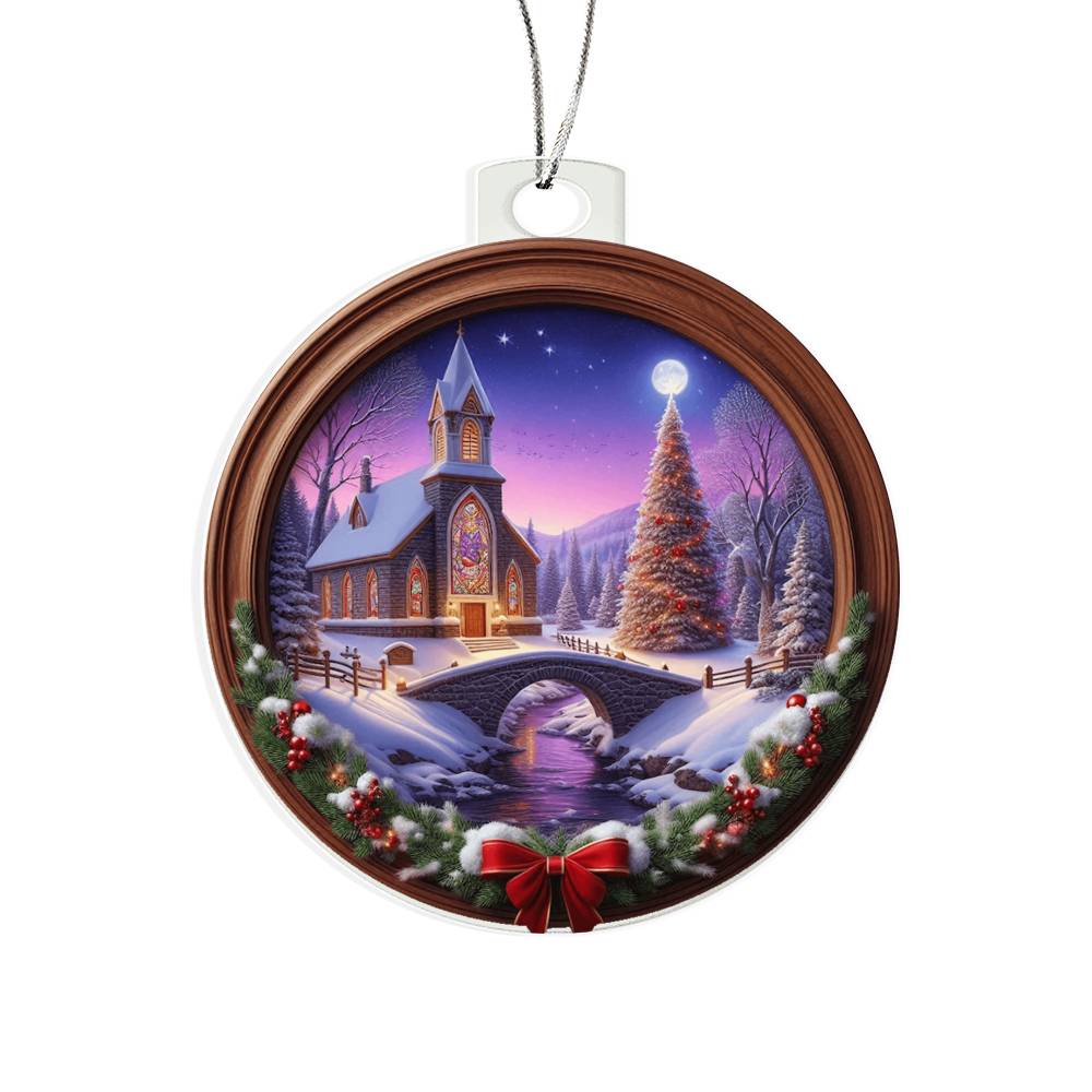 Snowy Church Acrylic Christmas Ornament