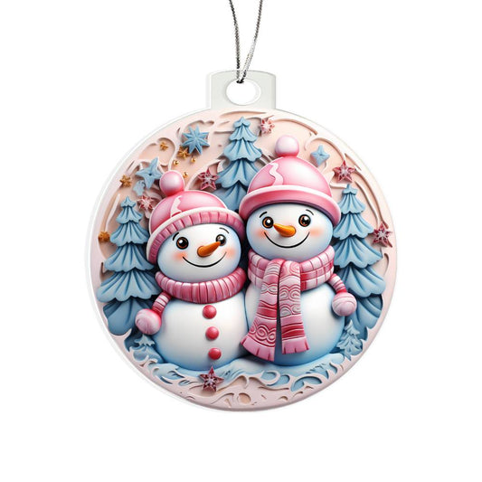 Christmas Ornament - Pastel Pin and Blue Snowmen Acrylic-[Heartfelt Family Gift]