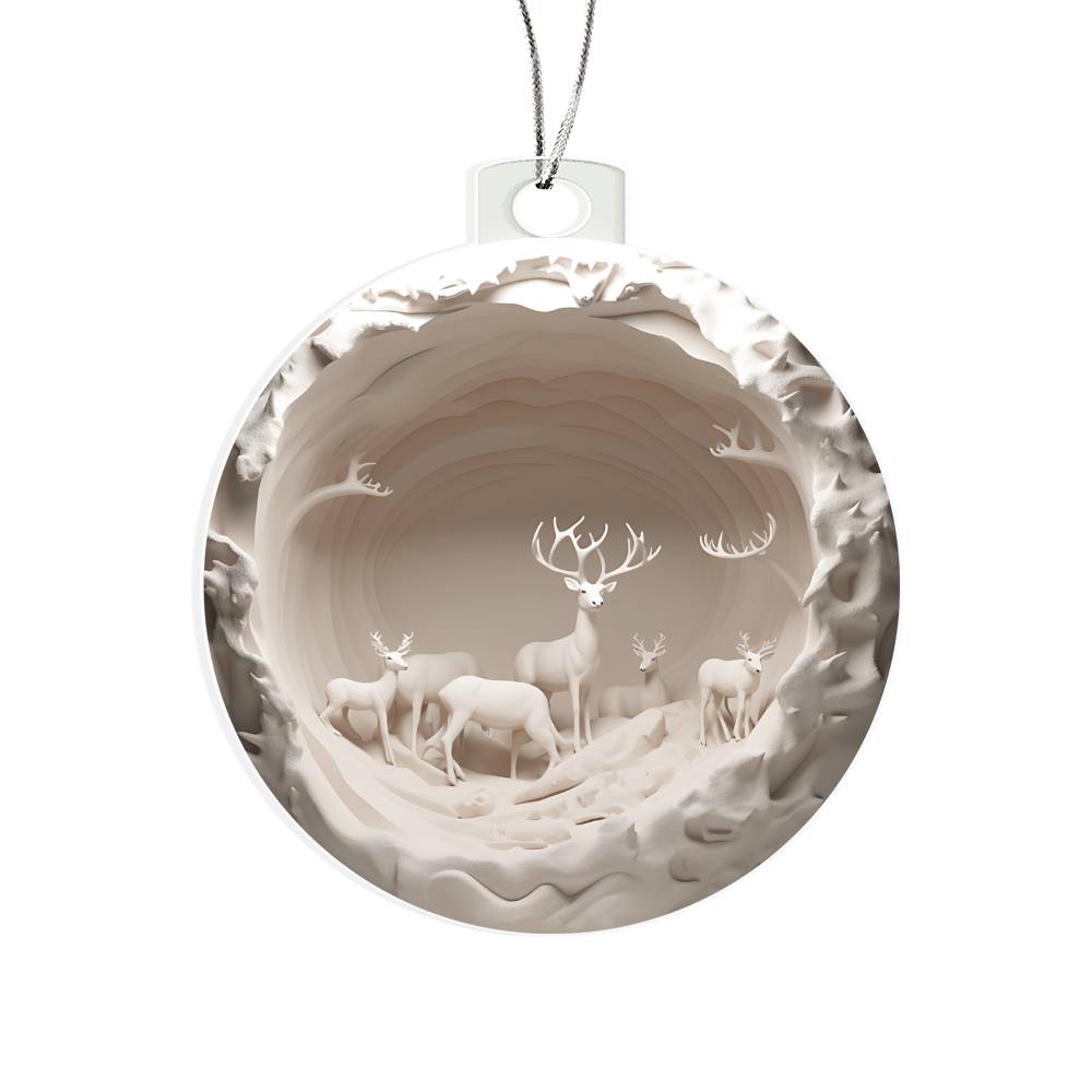 3D Winter Deer Acrylic Ornament - Handcrafted Holiday Decor-[Heartfelt Family Gift]