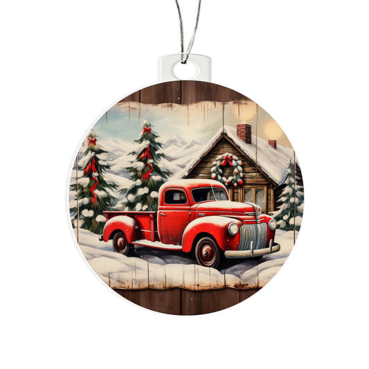 Red Truck Acrylic Christmas Ornament-[Heartfelt Family Gift]