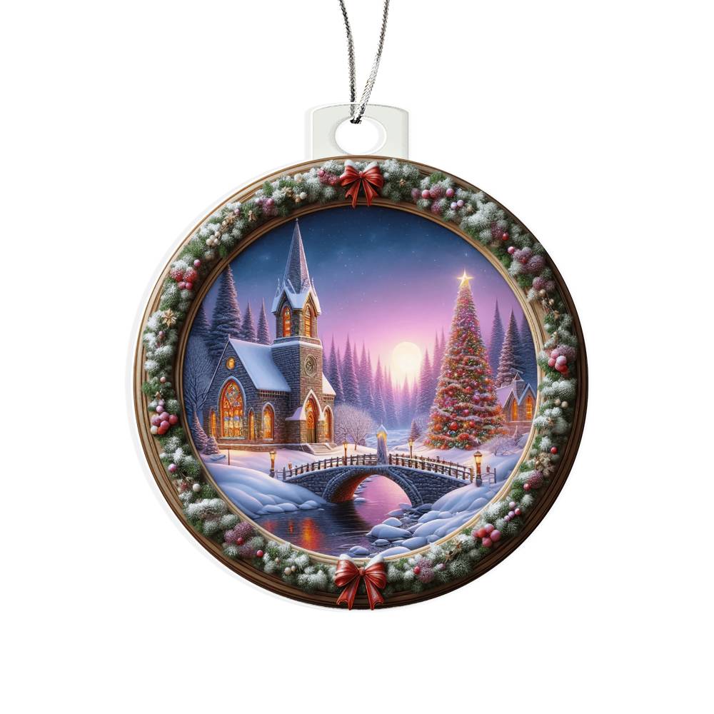 Snowy Church Acrylic Christmas Ornament