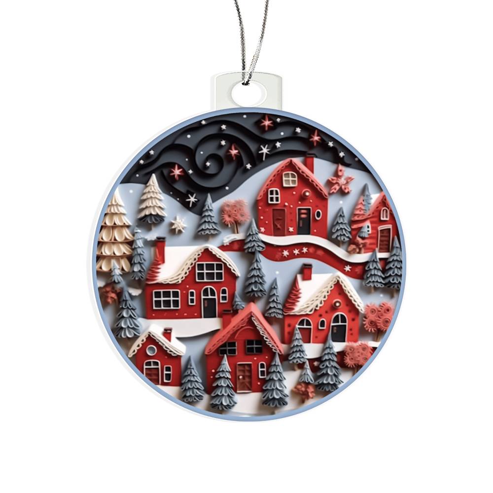 Red Christmas Village Acrylic Ornament-[Heartfelt Family Gift]