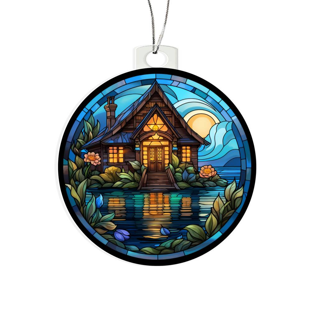 Lake House Stained Glass Christmas Ornament - Decorative Handcrafted Holiday Decoration-[Heartfelt Family Gift]
