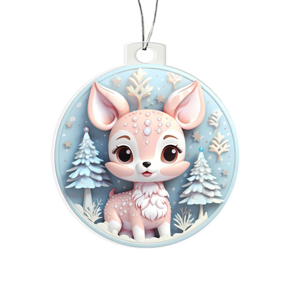 Pastel Pink and Blue Baby Deer Acrylic Christmas Ornament-[Heartfelt Family Gift]