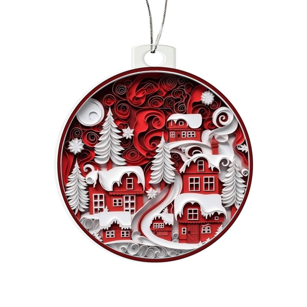 Red Christmas Village Acrylic Ornament-[Heartfelt Family Gift]