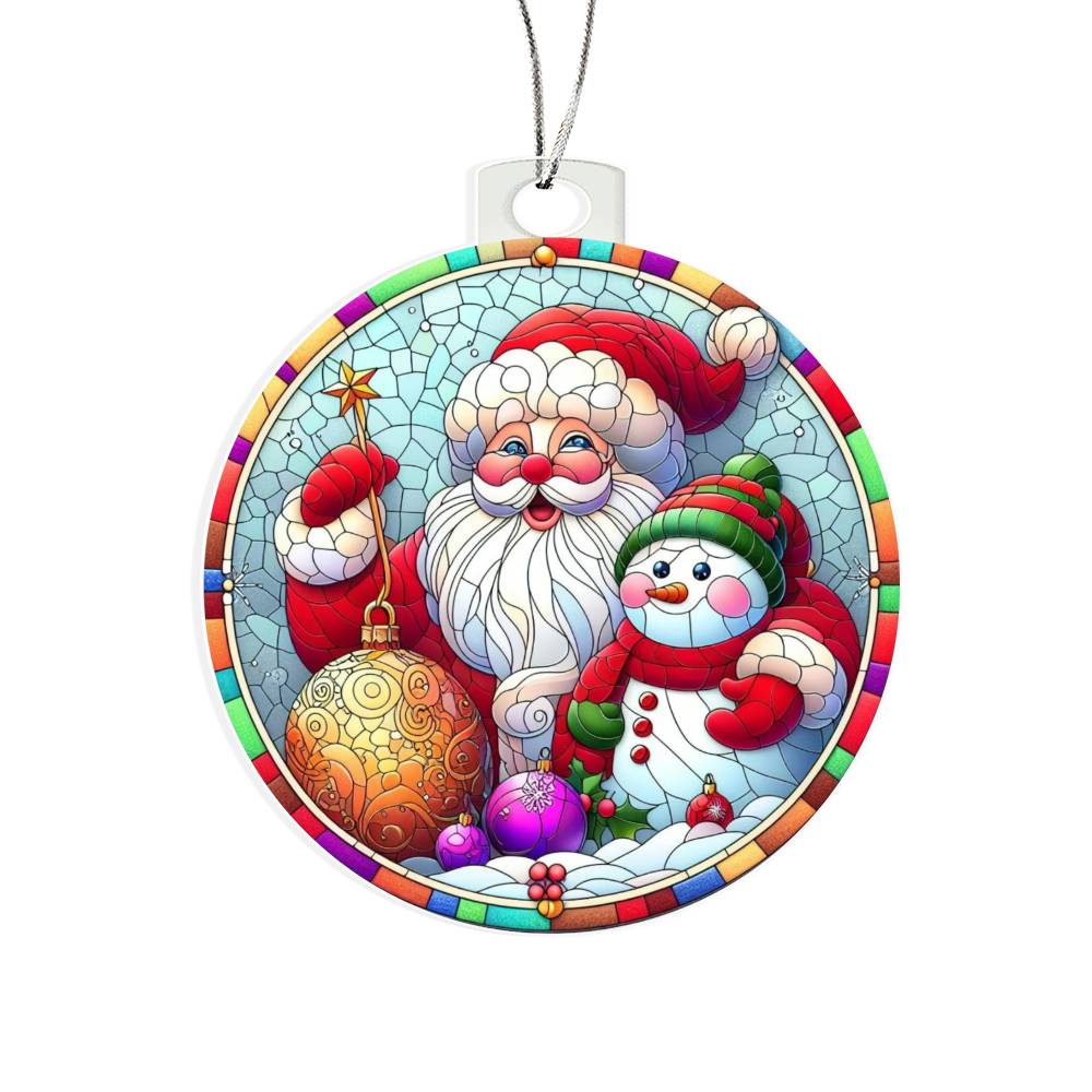 Stained Glass-Style Acrylic Christmas Ornament Santa and Snowman for Festive Decor-[Heartfelt Family Gift]