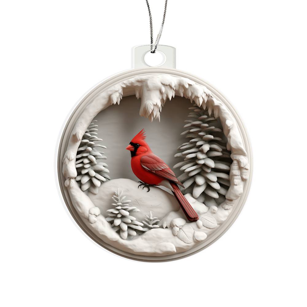 Cardinal 3d Effect Acrylic Ornament-[Heartfelt Family Gift]