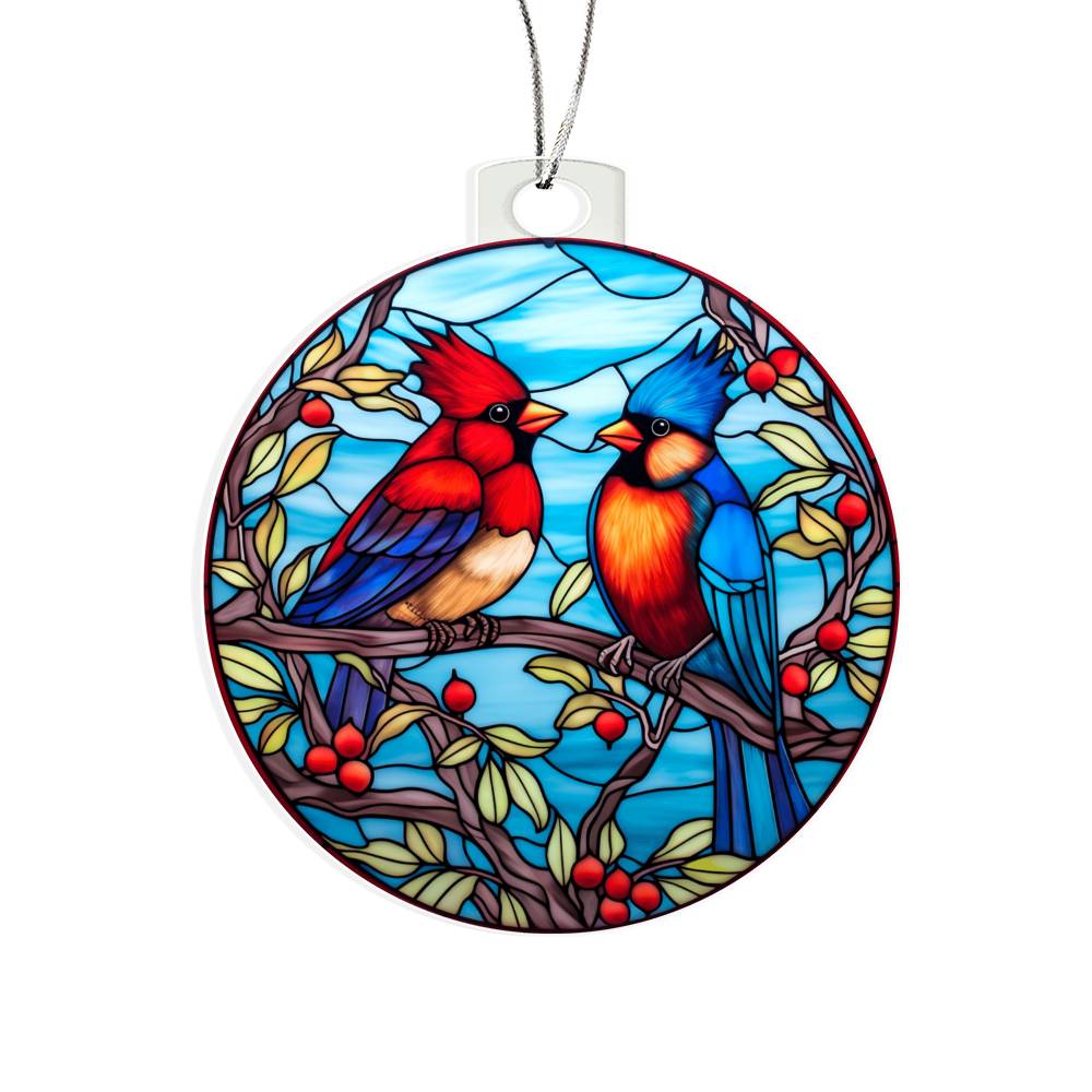 Cardinal Birds Stained Glass Effect Acrylic Christmas Ornament-[Heartfelt Family Gift]