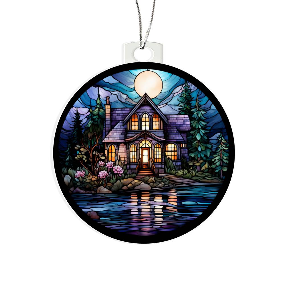 Lake House Stained Glass Christmas Ornament-[Heartfelt Family Gift]