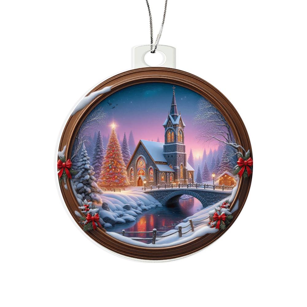 Snowy Church Acrylic Christmas Ornament