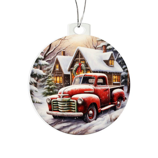 Red truck Acrylic Christmas Ornament-[Heartfelt Family Gift]