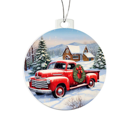Red Pick Up Truck Acrylic Ornament-[Heartfelt Family Gift]