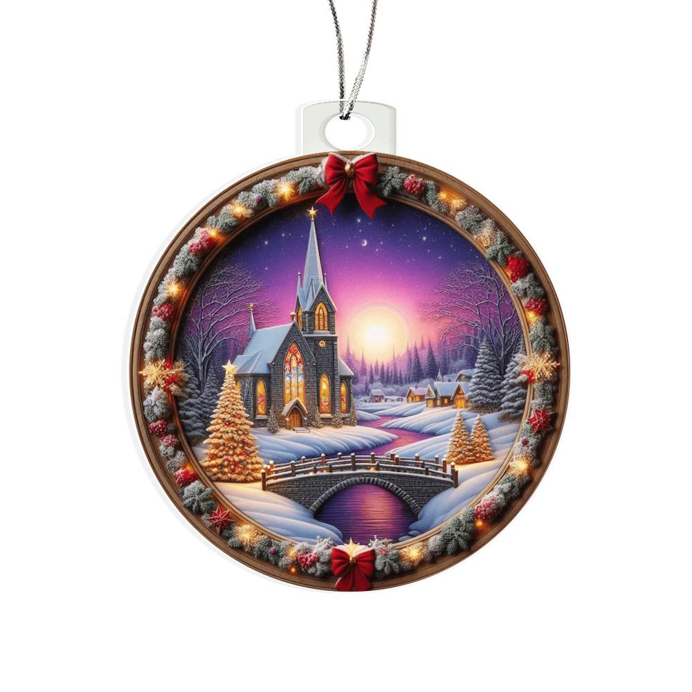 Snowy Church Acrylic Christmas Ornament