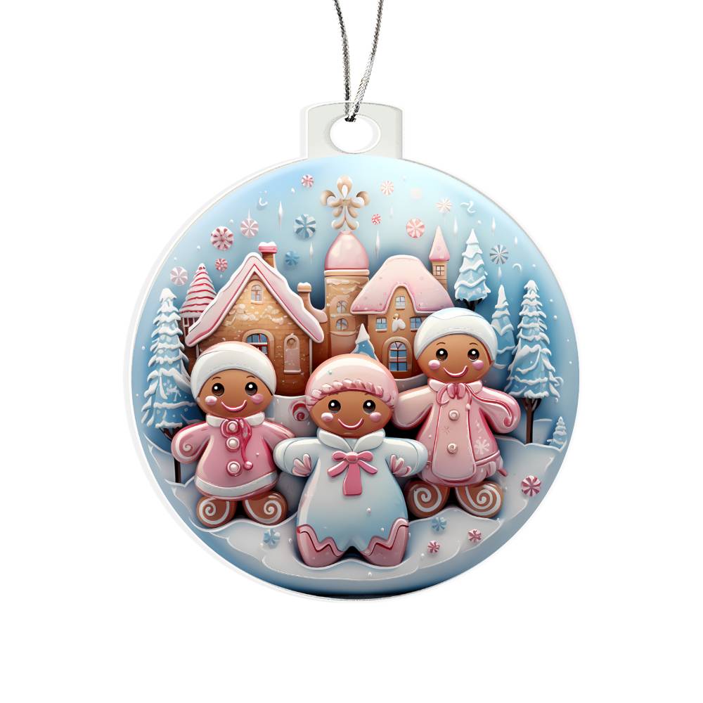 Pastel Pink and Blue Gingerbread Children Christmas Ornament - Acrylic Holiday Decor-[Heartfelt Family Gift]