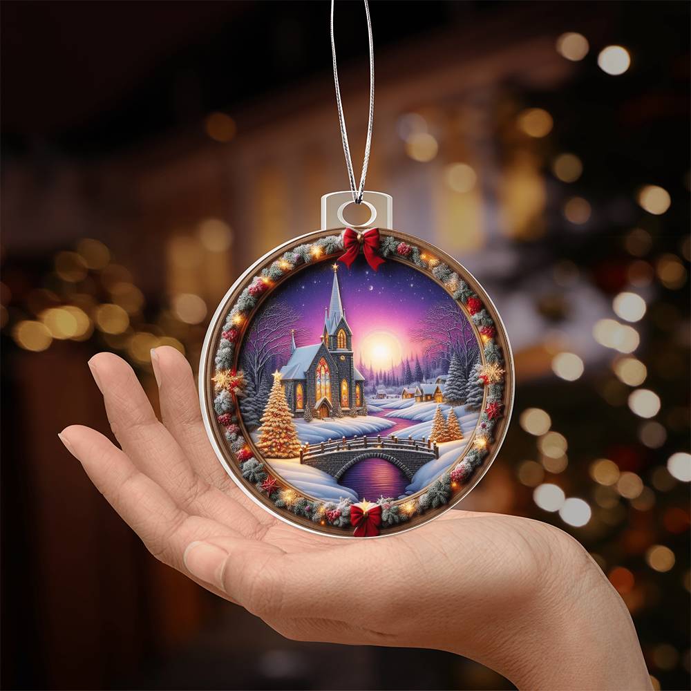 Snowy Church Acrylic Christmas Ornament