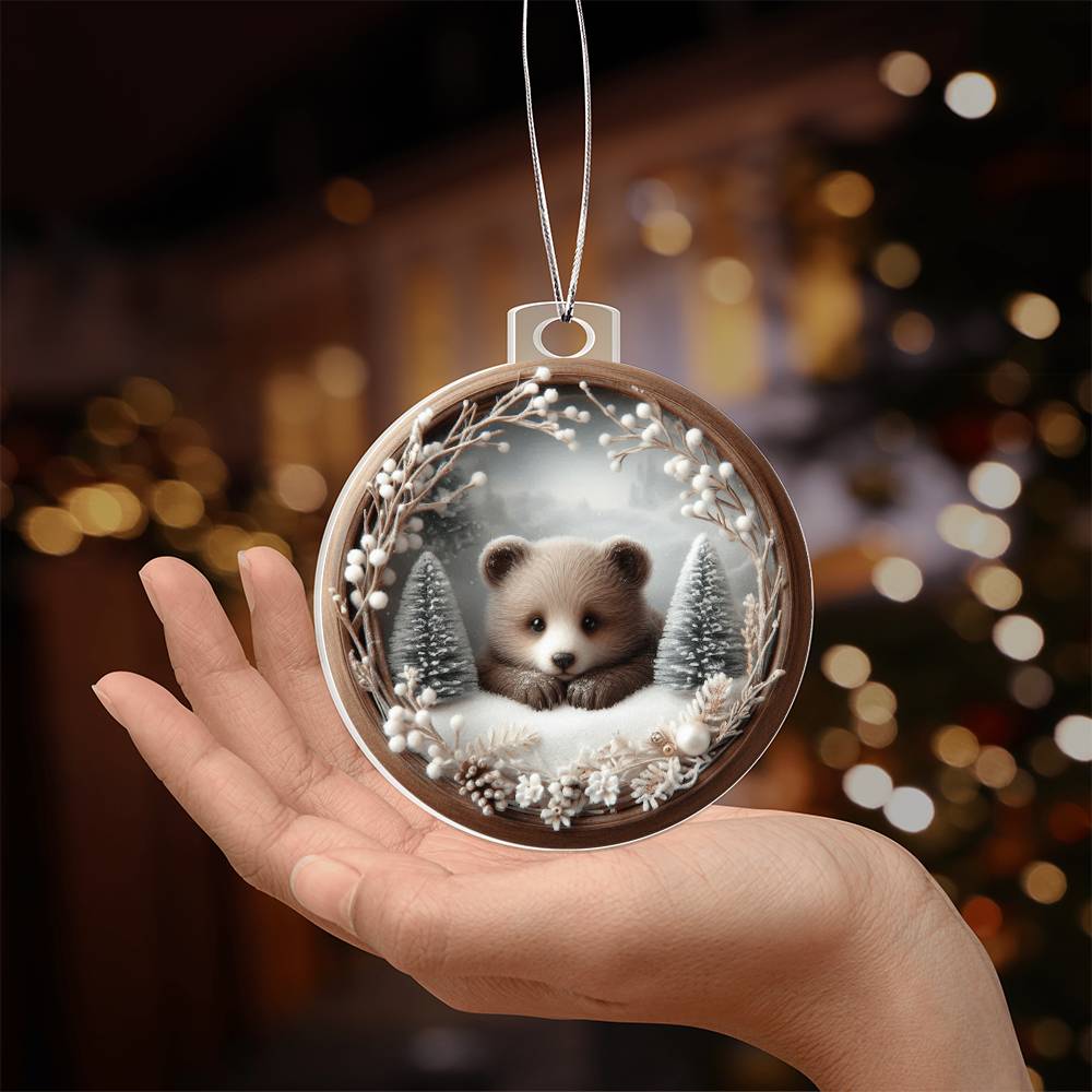 Woodland Bear 3D Effect Christmas Ornament