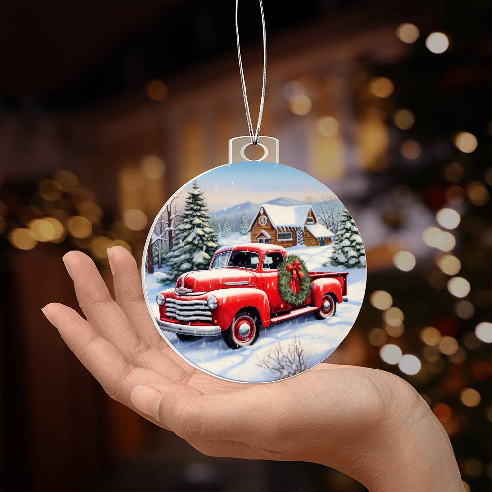 Red Pick Up Truck Acrylic Ornament-[Heartfelt Family Gift]