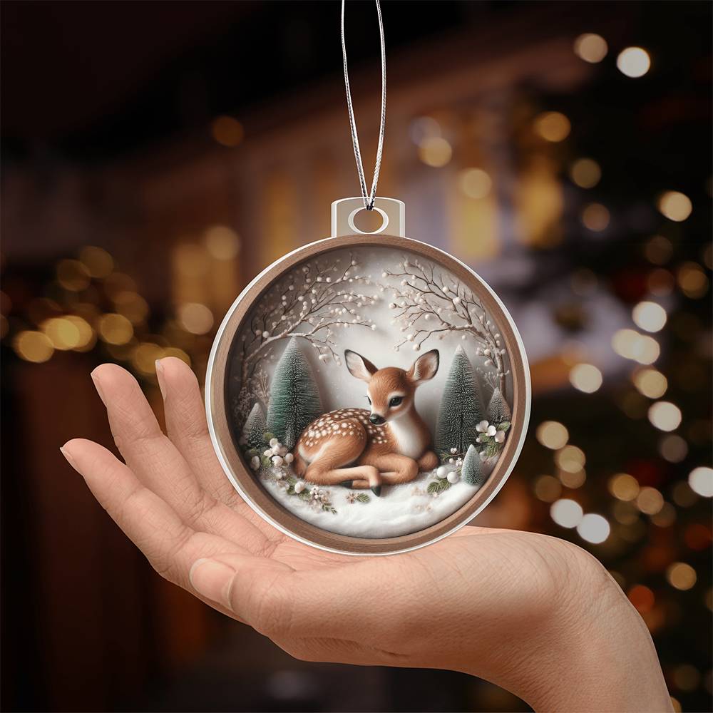 Woodland Deer 3D Effect Acrylic Christmas Ornament