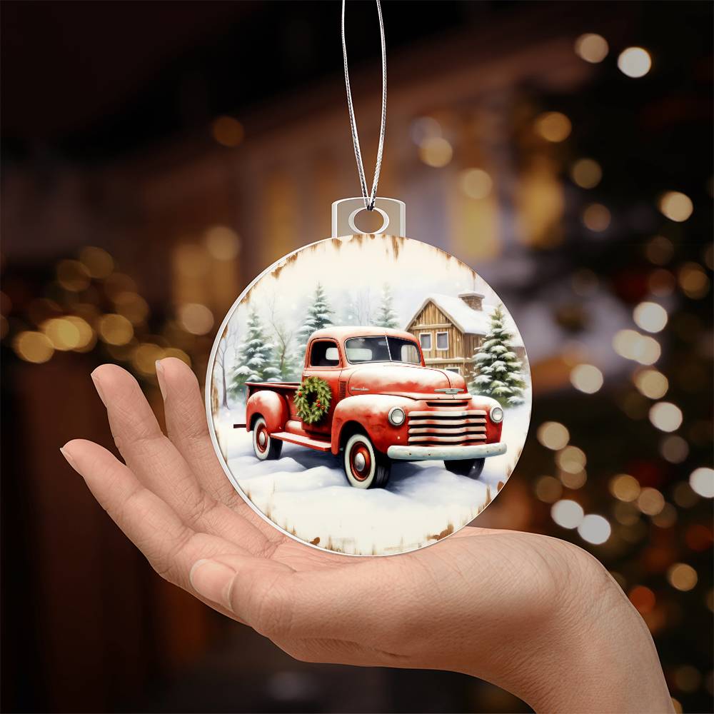 Pickup Truck Acrylic Christmas Ornament-[Heartfelt Family Gift]