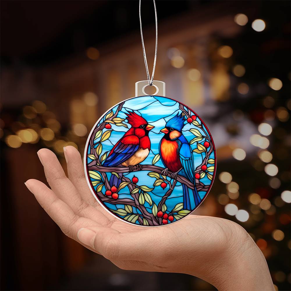 Cardinal Birds Stained Glass Effect Acrylic Christmas Ornament-[Heartfelt Family Gift]
