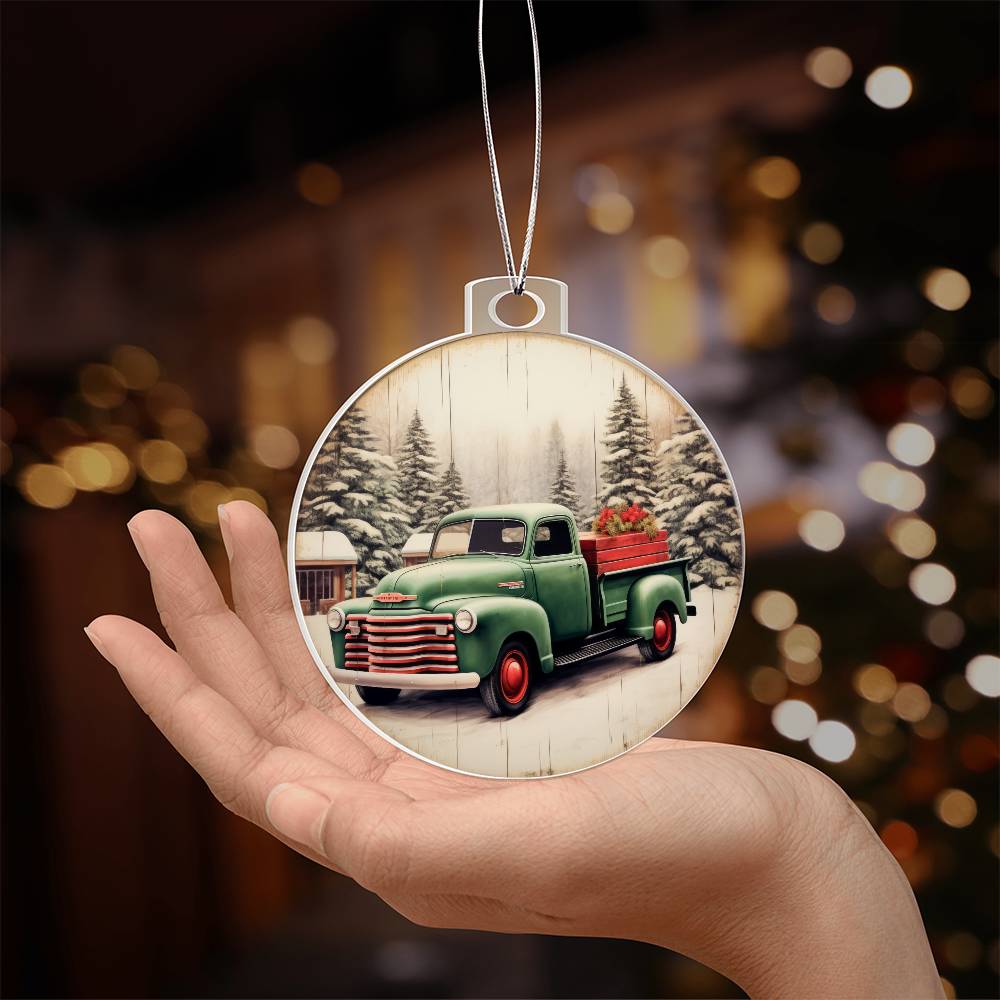 Christmas Pickup truck Acrylic Christmas Ornament-[Heartfelt Family Gift]