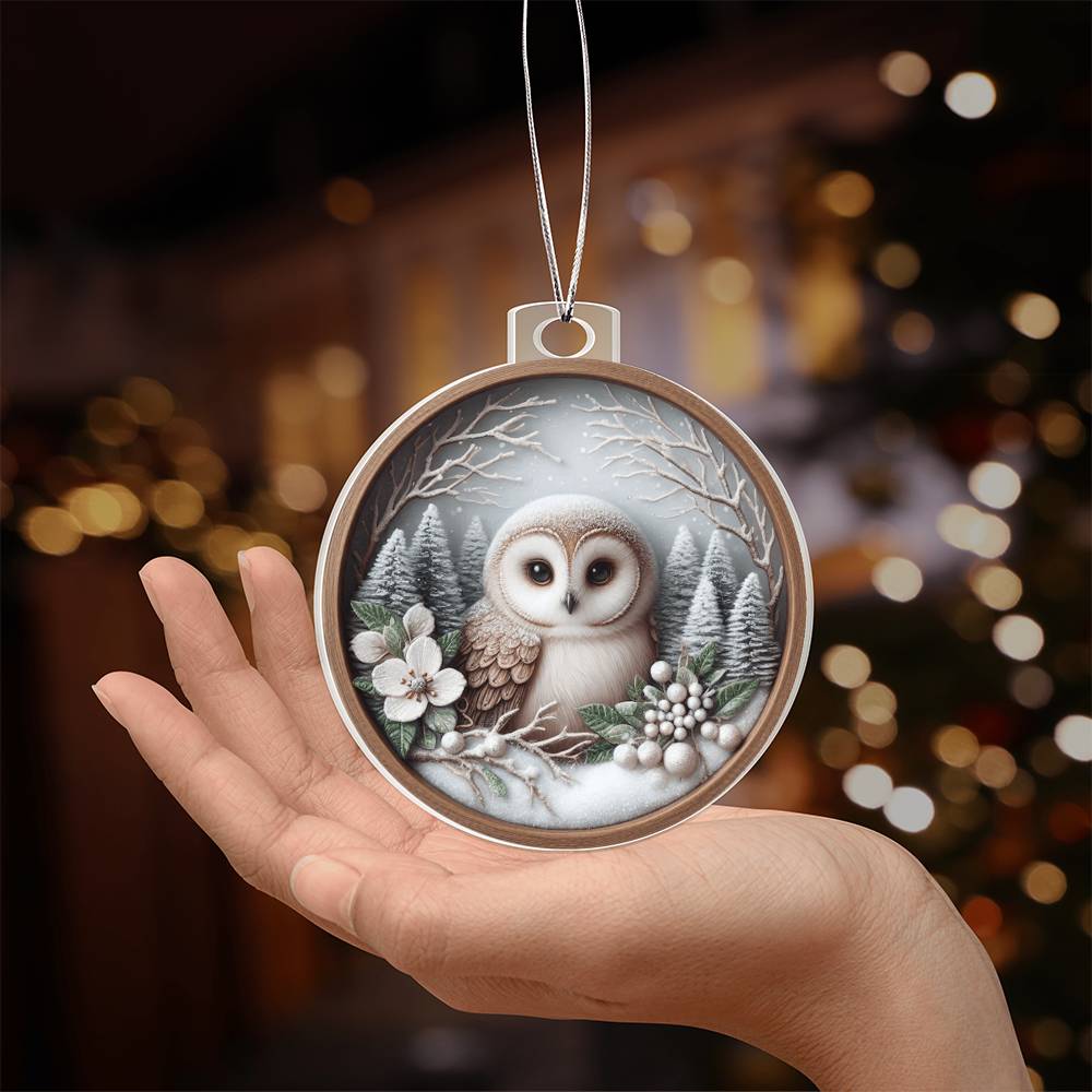 Woodland Owl 3D Effect Acrylic Christmas Ornament