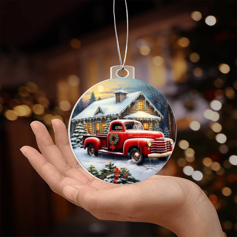 Red Truck Acrylic Christmas Ornament-[Heartfelt Family Gift]