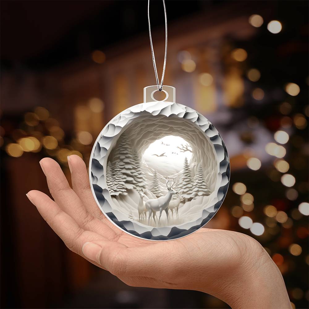 Acrylic Christmas Ornament Snowy Woods 3D Effect-[Heartfelt Family Gift]