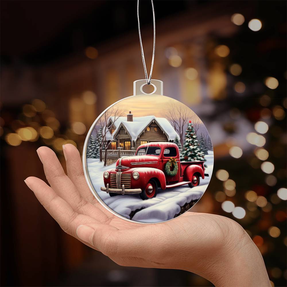 Red Truck Acrylic Christmas Ornament-[Heartfelt Family Gift]
