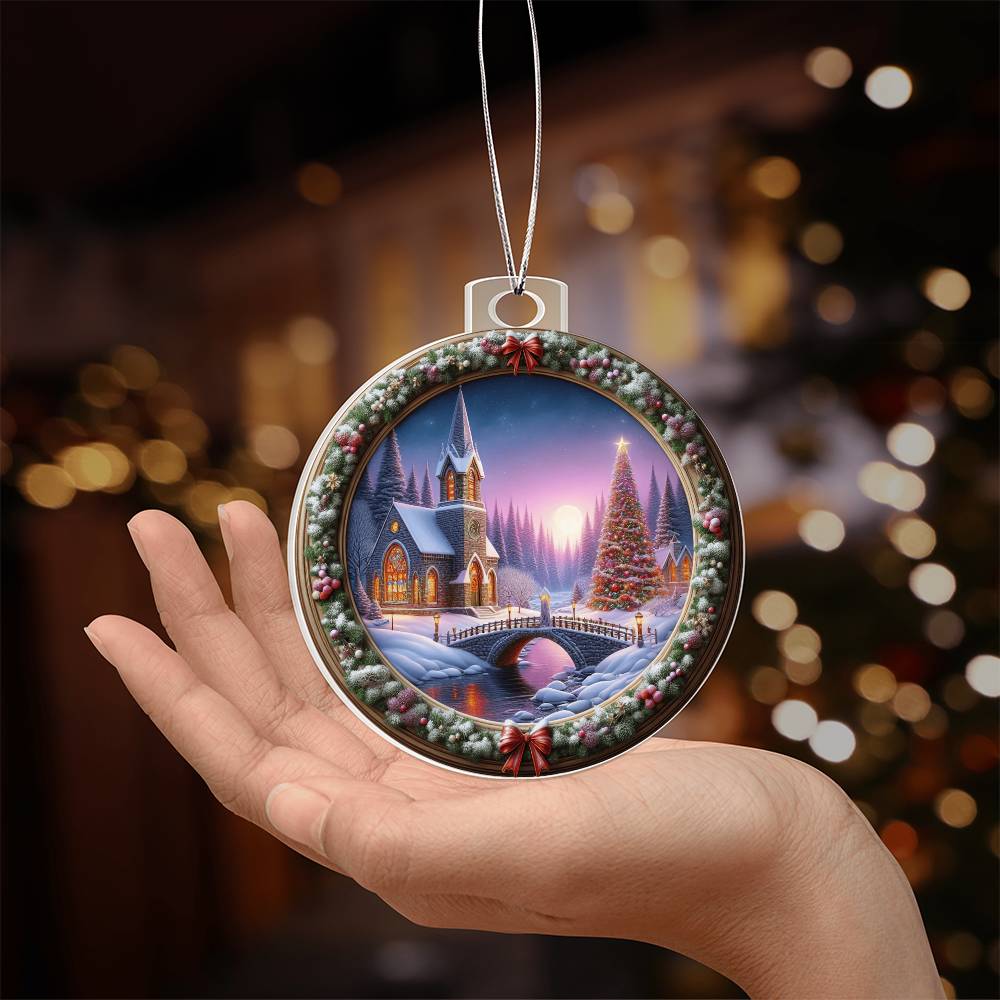 Snowy Church Acrylic Christmas Ornament