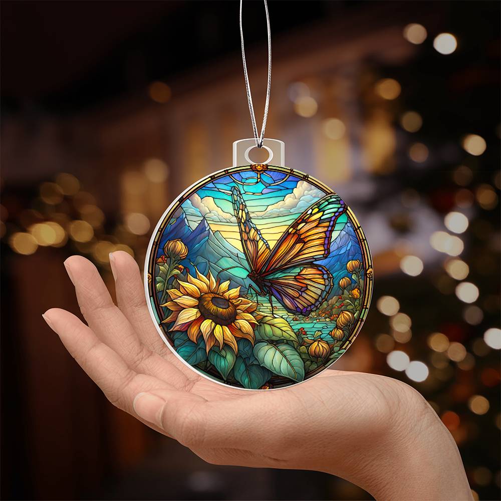 Butterfly Acrylic Christmas Ornament Faux Stained Glass Look-[Heartfelt Family Gift]
