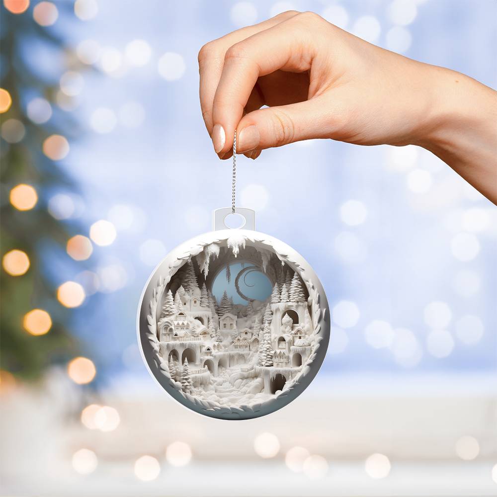 3D Winter Scene Acrylic Ornament - Snowy Ornament for Holiday Decor-[Heartfelt Family Gift]