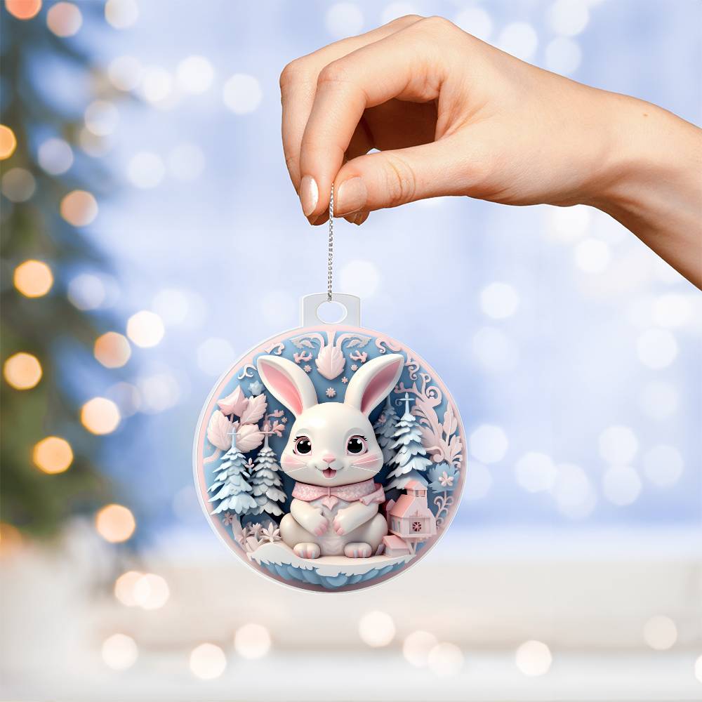 Pastel Bunny Acrylic Christmas Ornament - Pink and Blue Holiday Decoration-[Heartfelt Family Gift]