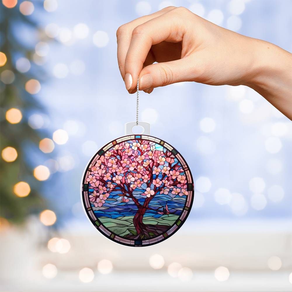 Cherry Blossom Acrylic Christmas Ornament - Festive Holiday Decor-[Heartfelt Family Gift]
