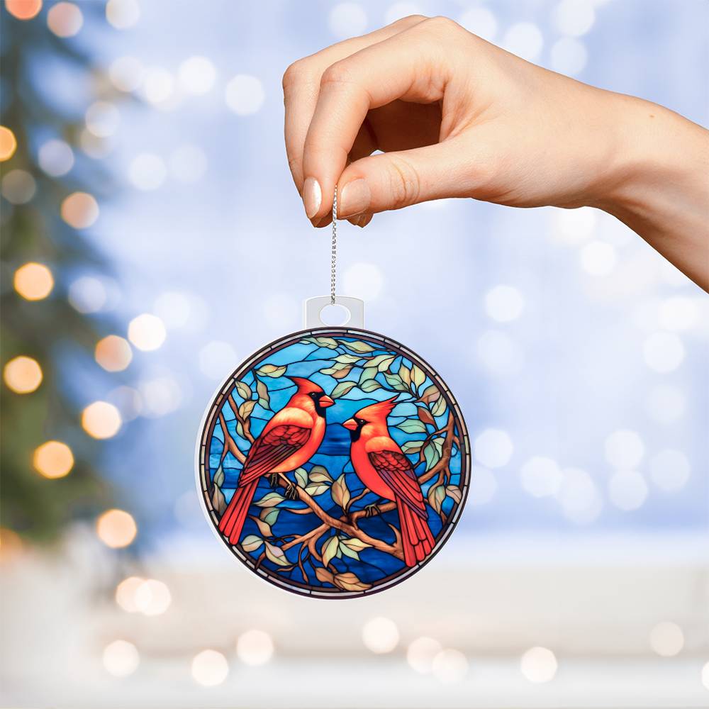 Cardinals Stained Glass Acrylic Ornament-[Heartfelt Family Gift]