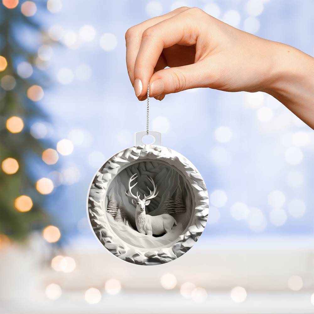 White Deer 3d Effect Acrylic Ornament-[Heartfelt Family Gift]