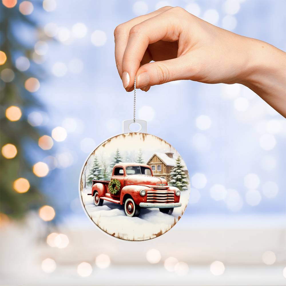 Pickup Truck Acrylic Christmas Ornament-[Heartfelt Family Gift]