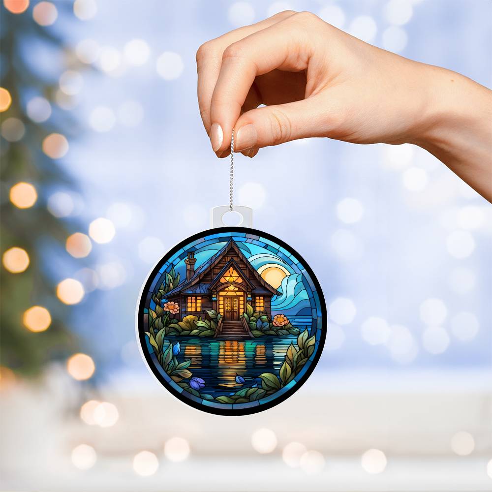 Lake House Stained Glass Christmas Ornament - Decorative Handcrafted Holiday Decoration-[Heartfelt Family Gift]