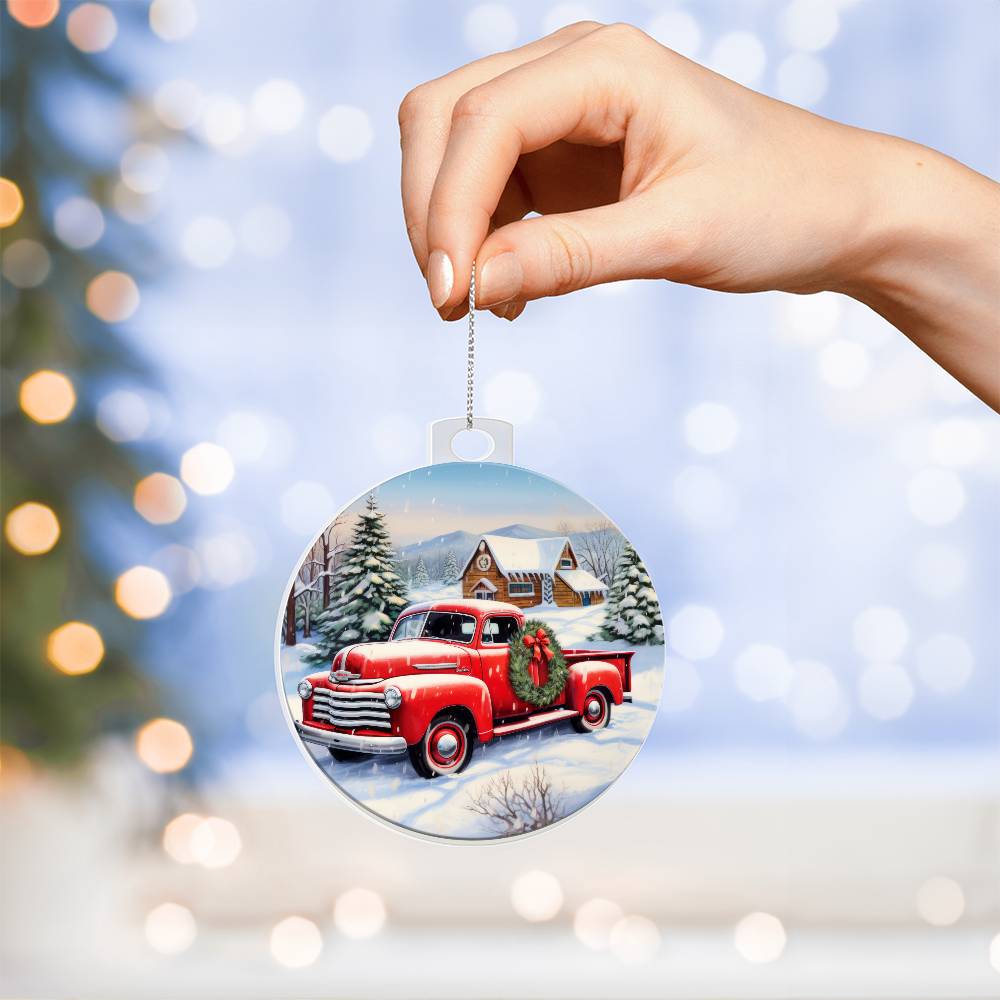 Red Pick Up Truck Acrylic Ornament-[Heartfelt Family Gift]