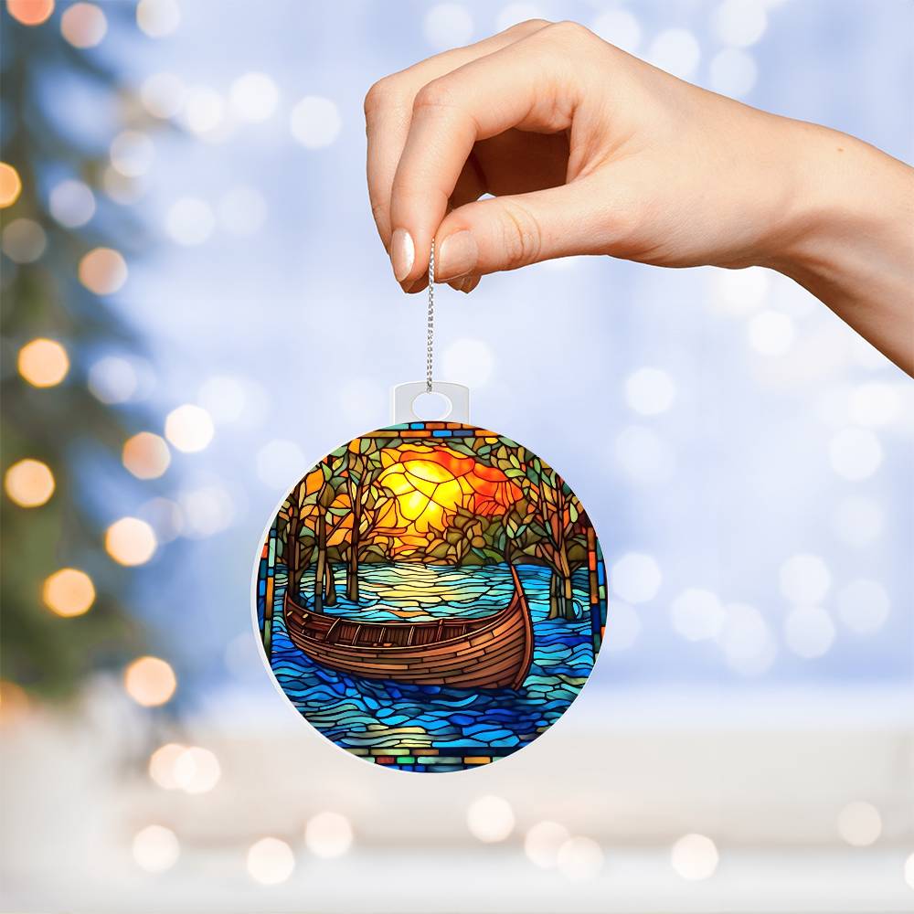 Canoe Acrylic Christmas Ornament - Festive Holiday Decor for Nature Lovers-[Heartfelt Family Gift]
