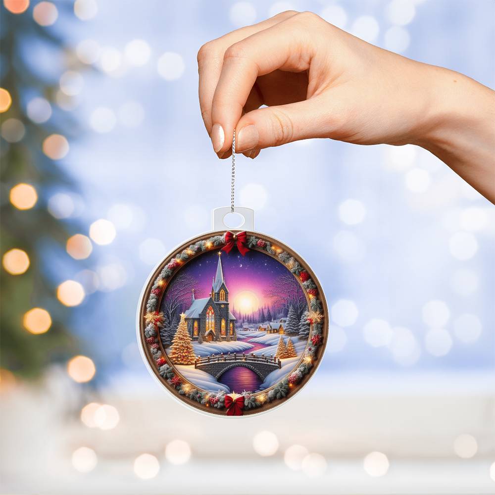 Snowy Church Acrylic Christmas Ornament