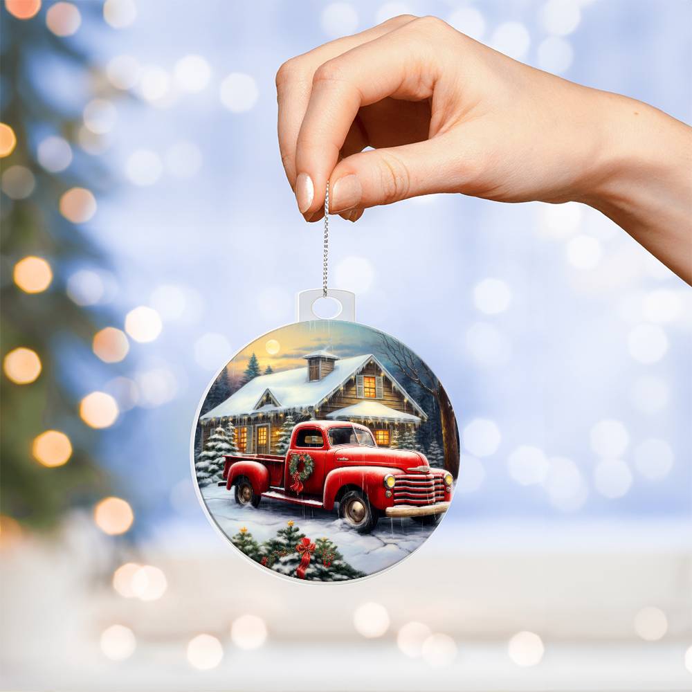 Red Truck Acrylic Christmas Ornament-[Heartfelt Family Gift]