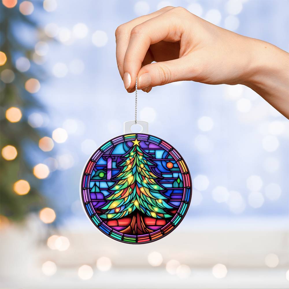 Stained Glass Christmas Tree Ornament-[Heartfelt Family Gift]