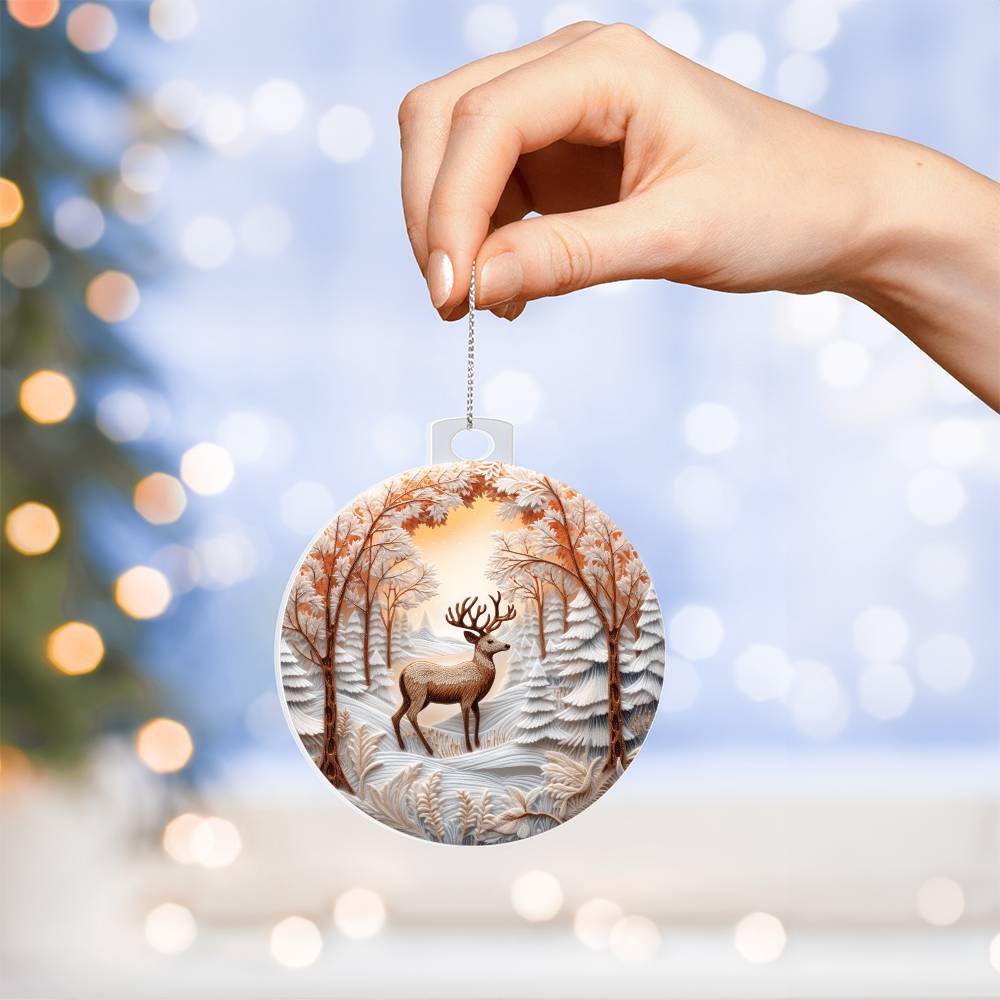 Deer in Snow Acrylic Christmas Ornament - Perfect for Holiday Decor-[Heartfelt Family Gift]